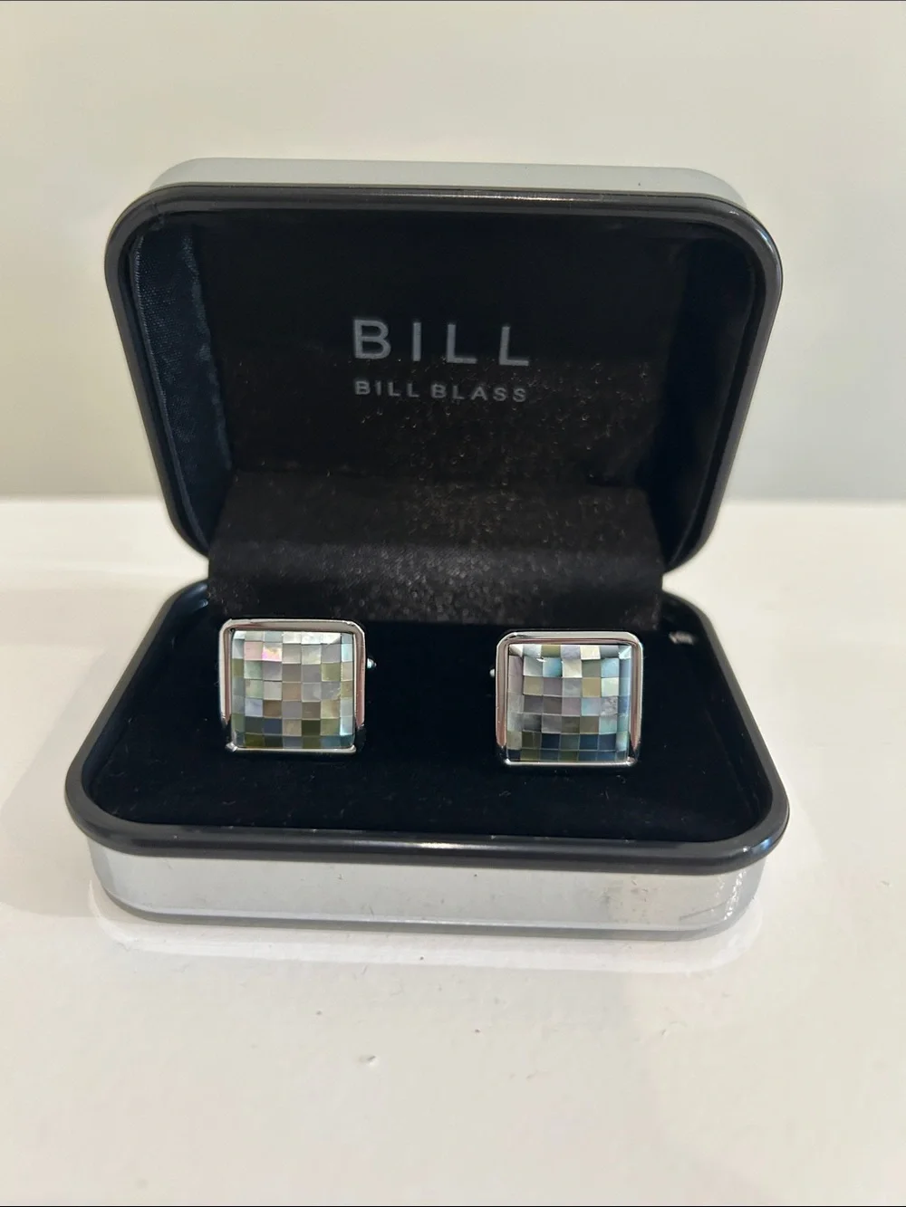 Bill Blass Iridescent Mother of Pearl Mosaic Square Cufflinks - Silver